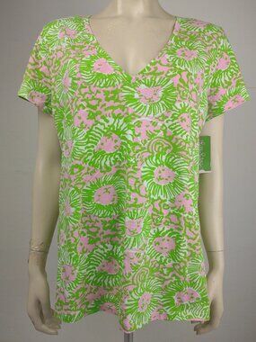 NWT Lilly Pulitzer Cabana Pink green lion print short sleeve t-shirt ladies XL